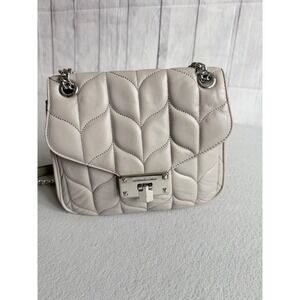 Michael Kors Cece Medium Quilted Leather Shoulder Bag Grey Silver Chain